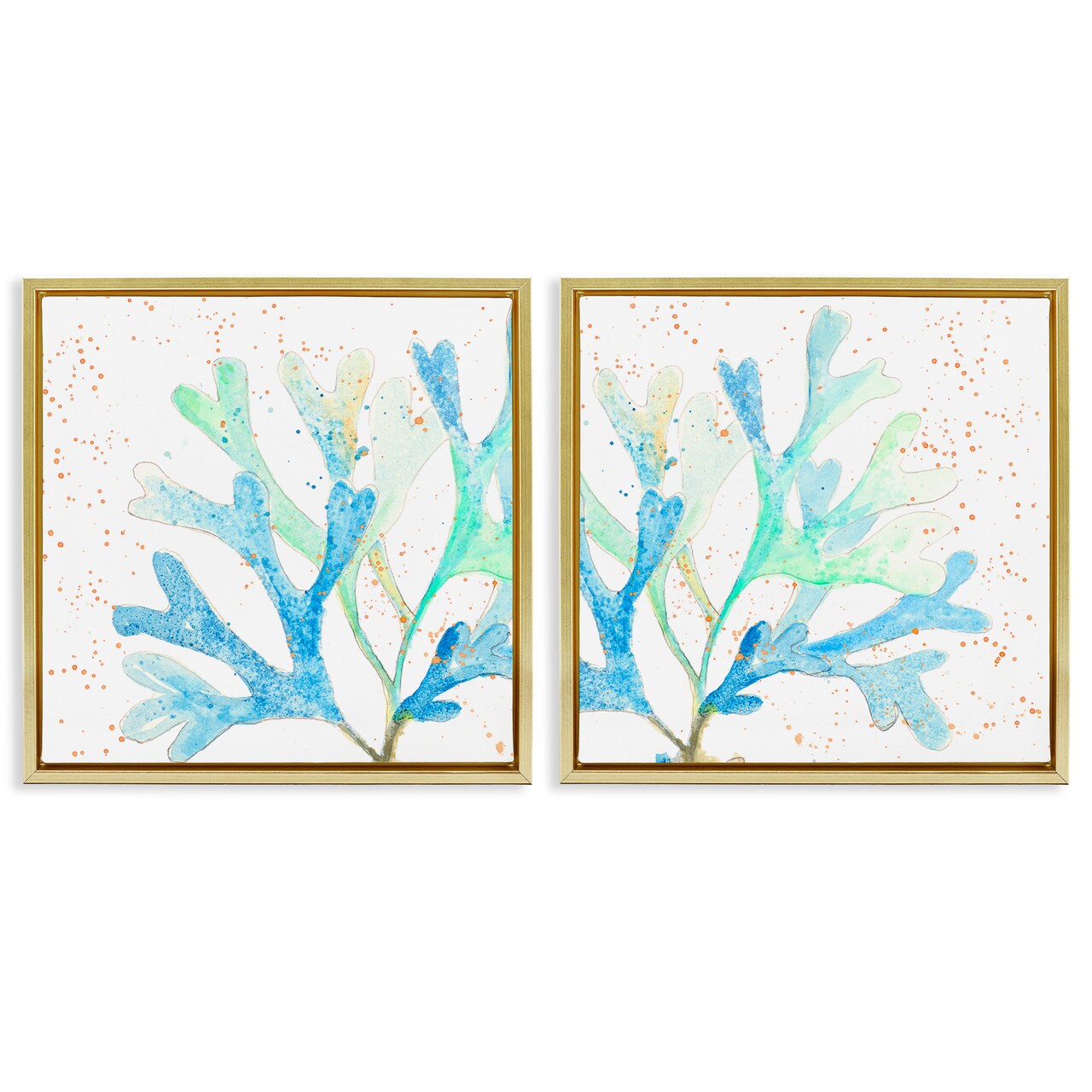 Stupell Industries Speckled Blue Green Coral 2 pc Framed Floater Canvas Wall Art Set Design by Patricia Pinto